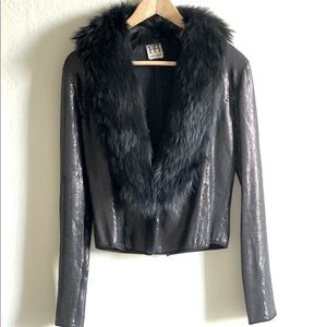 Haute Hippie Sequin Jacket with Rabbit Fur Collar